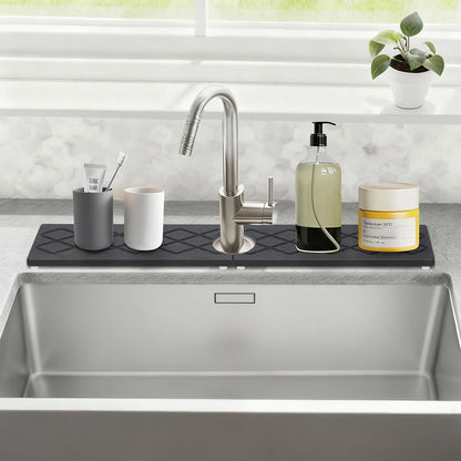 24 Inch Kitchen Sink Splash Guard, Sink Splash Guard Behind Faucet, Silicone Faucet Handle Drip Catcher Tray Mat for Kitchen, Bathroom Counter, Dark Gray, 23.6" x 4"