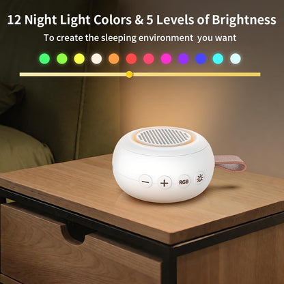 Sound Machine Noise Machine with 30 Soothing Sounds 12 Night Lights 4 Timers Memory Function 32 Level Volumes Rechargeable Battery for Sleeping Working Relaxing for Baby Adults Kids White
