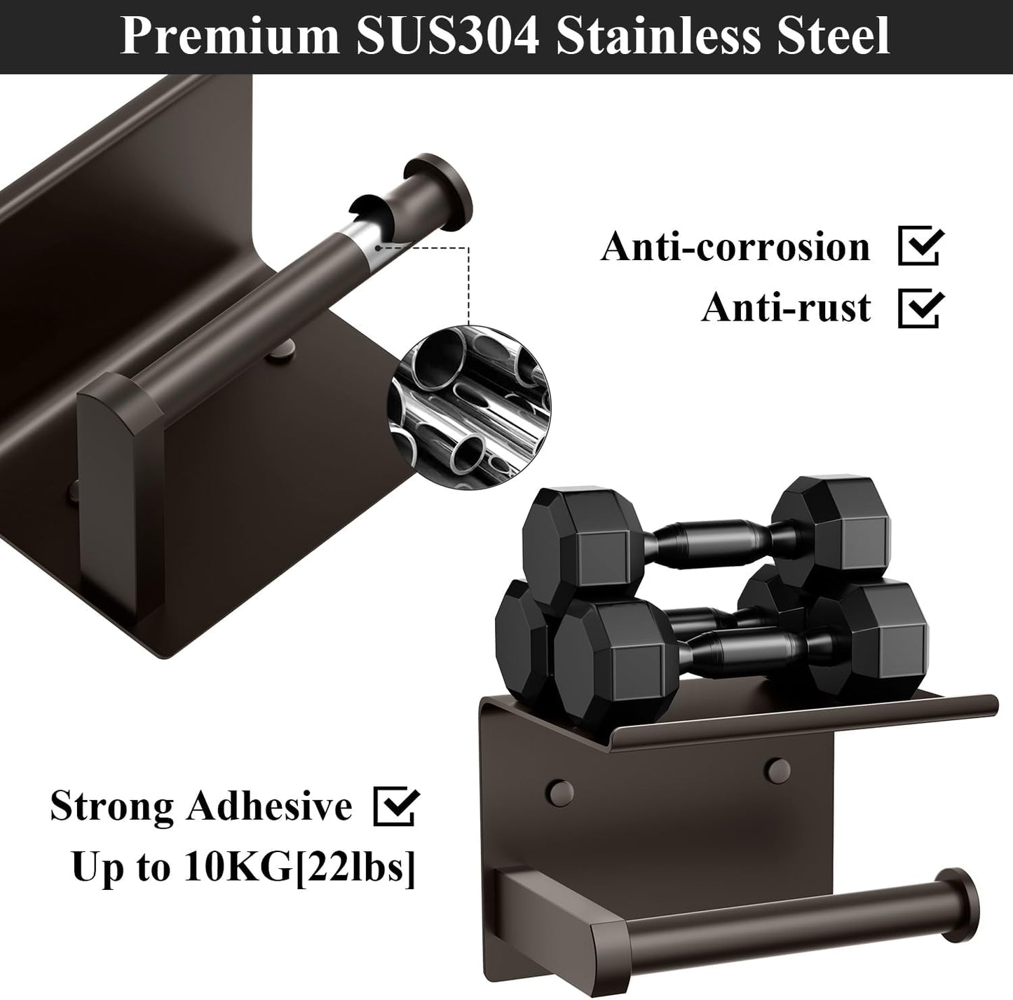 Toilet Paper Holder with Shelf Wall Mounted Toilet Paper Roll Dispenser | Heavy Duty Stainless Steel Brushed Nickel
