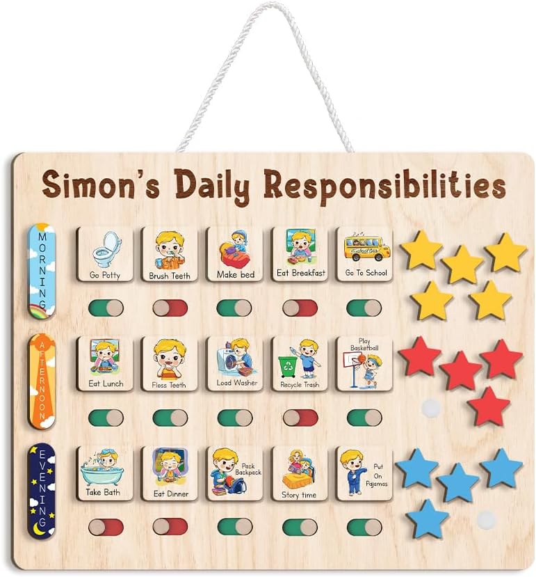 TinyKidz Wooden Daily Routine Chart 11x15, Schedule Board for Kids, Wooden Chore Chart for Kids, Responsibilities Chart for Toddlers, Morning Bedtime Routine for Toddlers