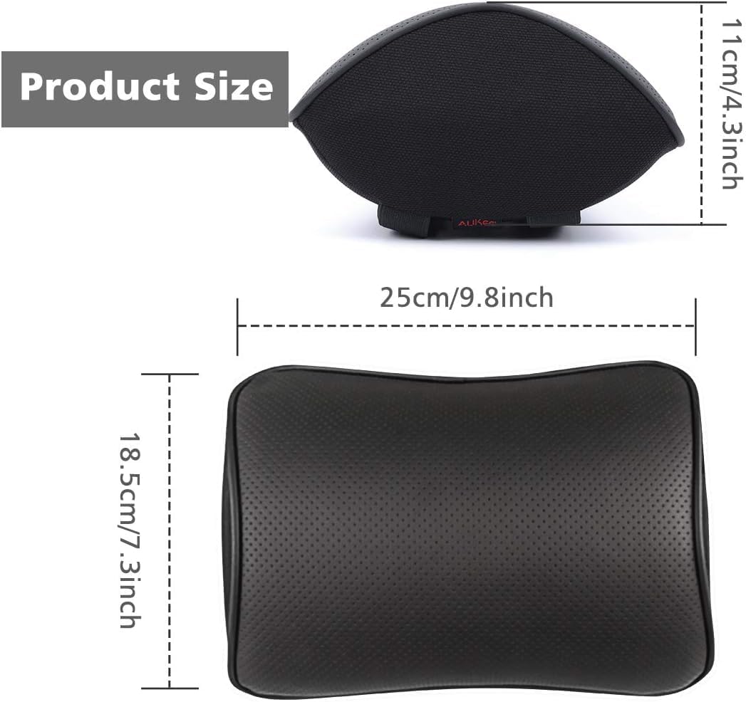 Aukee Car Headrest Pillow Memory Foam Car Neck Pillow with Adjustable Strap Soft Leather Headrest for Driving Home Office Black (1PC)
