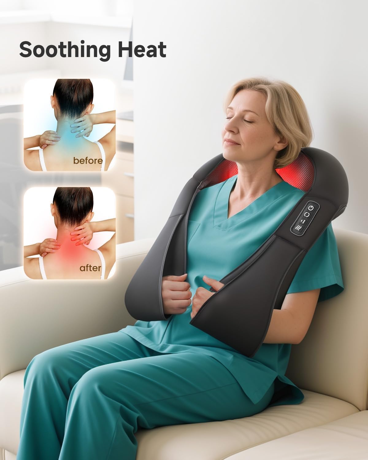 Shiatsu Neck & Shoulder Massager with Heat, Deep Tissue Back Massager