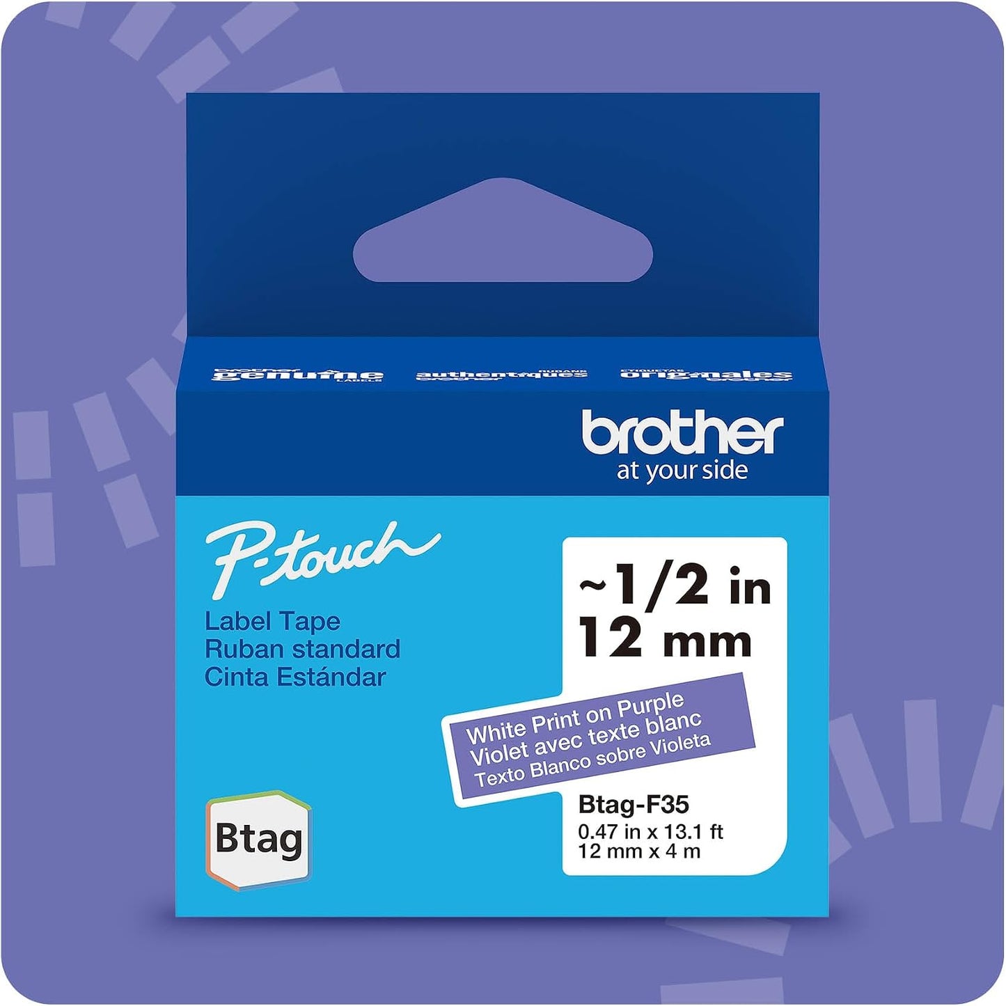 Brother Genuine P-Touch Btag BTAG231 Black on White Label Tape ~1/2in by 13.1ft (12mm x 4m). (Works Only with Brother PT-N10, PT-N20, PT-N25BT Label Makers)