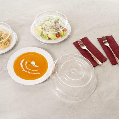 Restaurantware Cater Tek 11 Inch Polycarbonate Plate Cover 1 Shatterproof Dish Cover - Microwavable Endures Up To 210F Clear Plastic Splatter Cover With Finger Hole For 11 Inch Plates