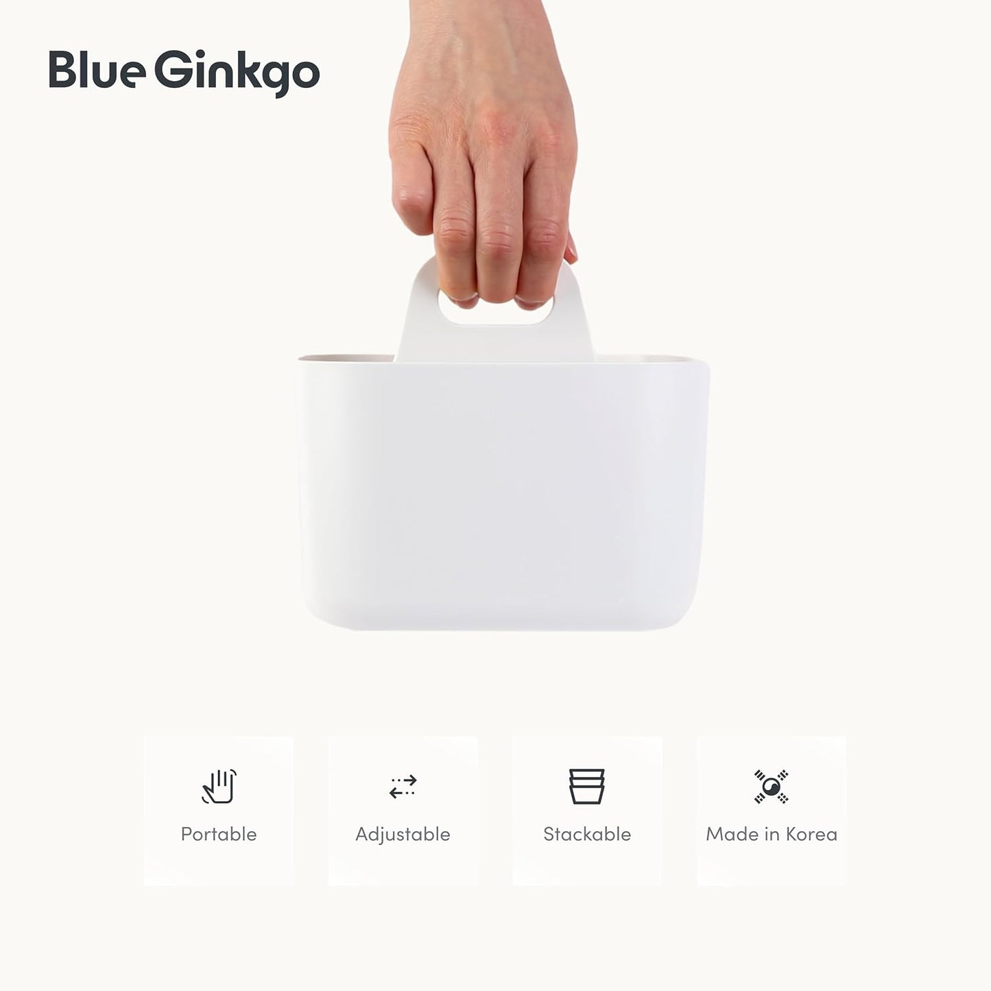 BLUE GINKGO Stackable Organizer Caddy, Rectangle, White, Made in Korea | Portable. Adjustable. Home, Office & School Storage.