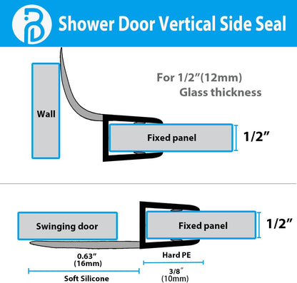 2-Pack Butecare Frameless Shower Door Bottom Seal for Glass Doors – Stop Shower Leaks and Create a Water Barrier (3/8” x 39”)