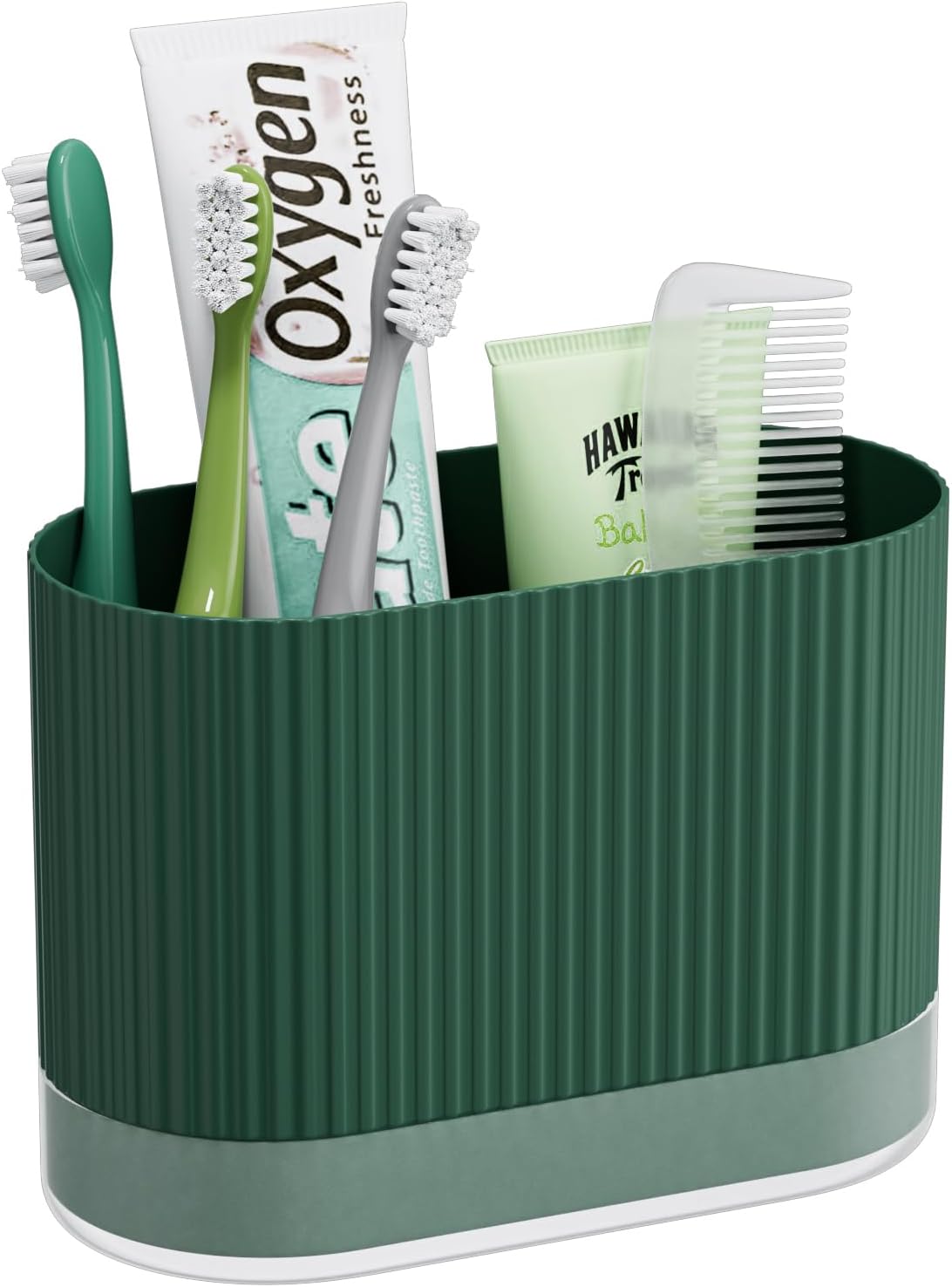Large White Kids Toothbrush Holder for Bathroom with Drainage Tray 3 Slots | Cute Plastic Toddler Tooth Brush and Toothpaste Holder Organizer Caddy, White Bathroom Accessories Decor