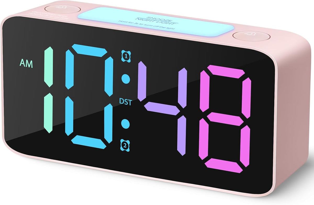 Cadmos 110dB Extra Loud Alarm Clock for Heavy Sleepers Adults, Digital Clock with 7 Color Night Light, RGB Display, Dual USB Charger, Small Clocks for Bedrooms, Kids, Teens (White+RGB)