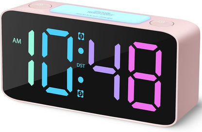 Cadmos 110dB Extra Loud Alarm Clock for Heavy Sleepers Adults, Digital Clock with 7 Color Night Light, RGB Display, Dual USB Charger, Small Clocks for Bedrooms, Kids, Teens (White+RGB)