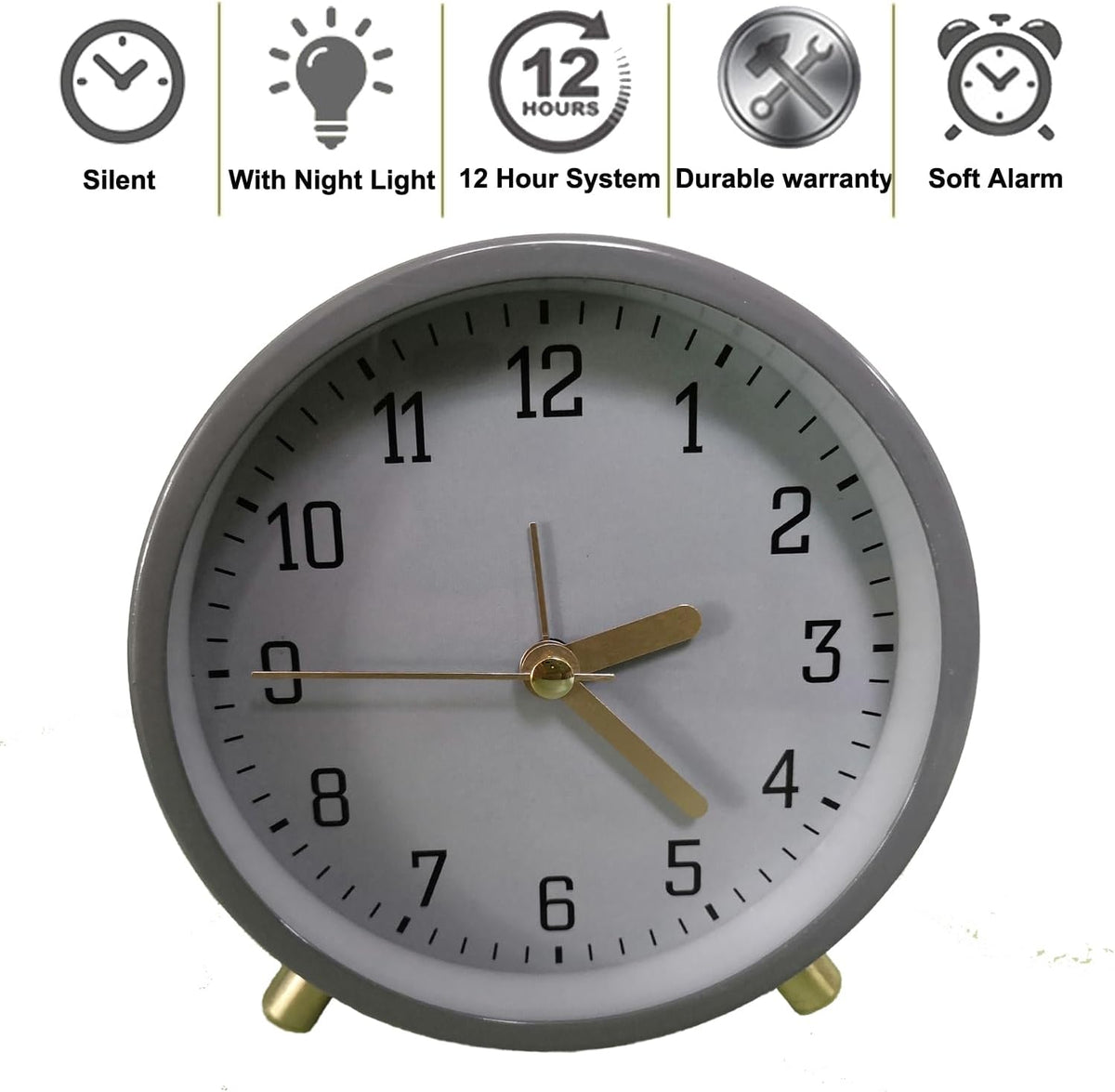 SHISEDECO Small Analog Alarm Clock, Battery Operated Desk Clock, White