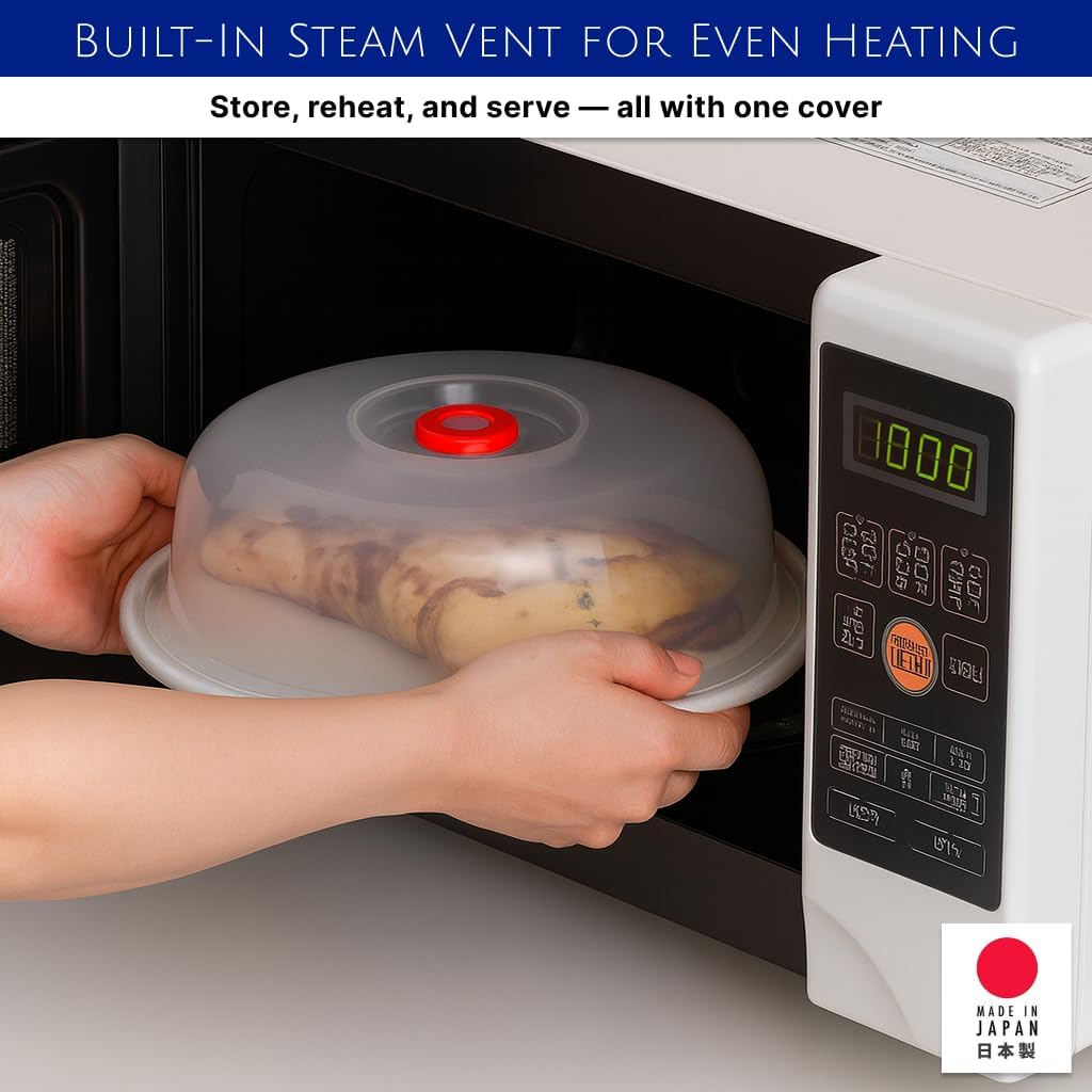 JapanBargain Microwave Plate Cover with Steam Vent, Easy Grip Splatter Guard Lid for Food Reheating, BPA-Free Plastic Dishwasher Safe, Made in Japan, 9 Inch