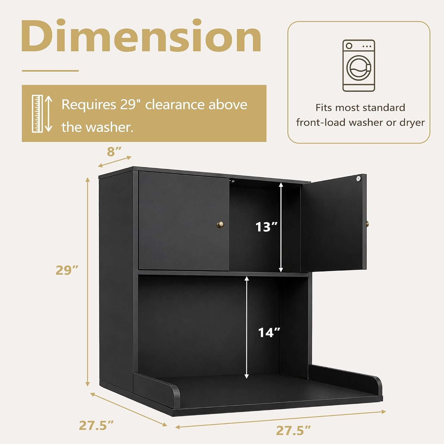 Laundry Storage & Organization (Oak) | Washer and Dryer Topper with Edge, Over Washer and Dryer Shelves for Laundry Room, Universal Fit, 27.5"Wx27.5"Dx29"H