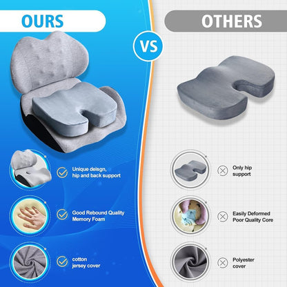 Lexeme X Large Memory Foam Seat Cushion Lumbar Support Pillow for Sciatica & Tailbone Pressure Relief Coccyx Pad for Office Chair, Car,Wheelchair,Home,Office