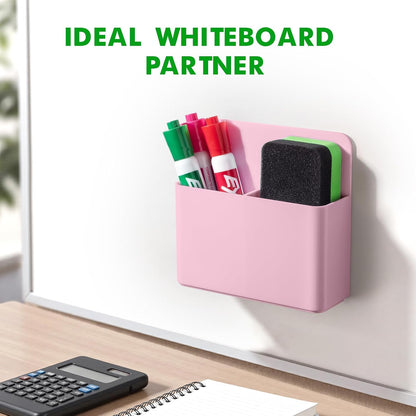 2 Pack Magnetic Pen Holder Cup for Whiteboard, Classroom Supplies | Plastic Magnetic Dry Erase Marker Holder for Refrigerator Fridge, Pencil Cup for School, Locker Accessories Organizer-White