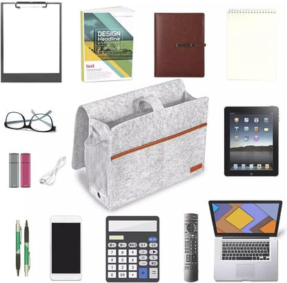 Bedside Caddy, Felt Bedside Storage Organizer, Hanging Storage Bag, Chair Organizer Caddy, Remote, Magazine, Drink Bottle Holder for Hospital, Dorm Bed, Baby Stuff, Office (Light Grey Small)