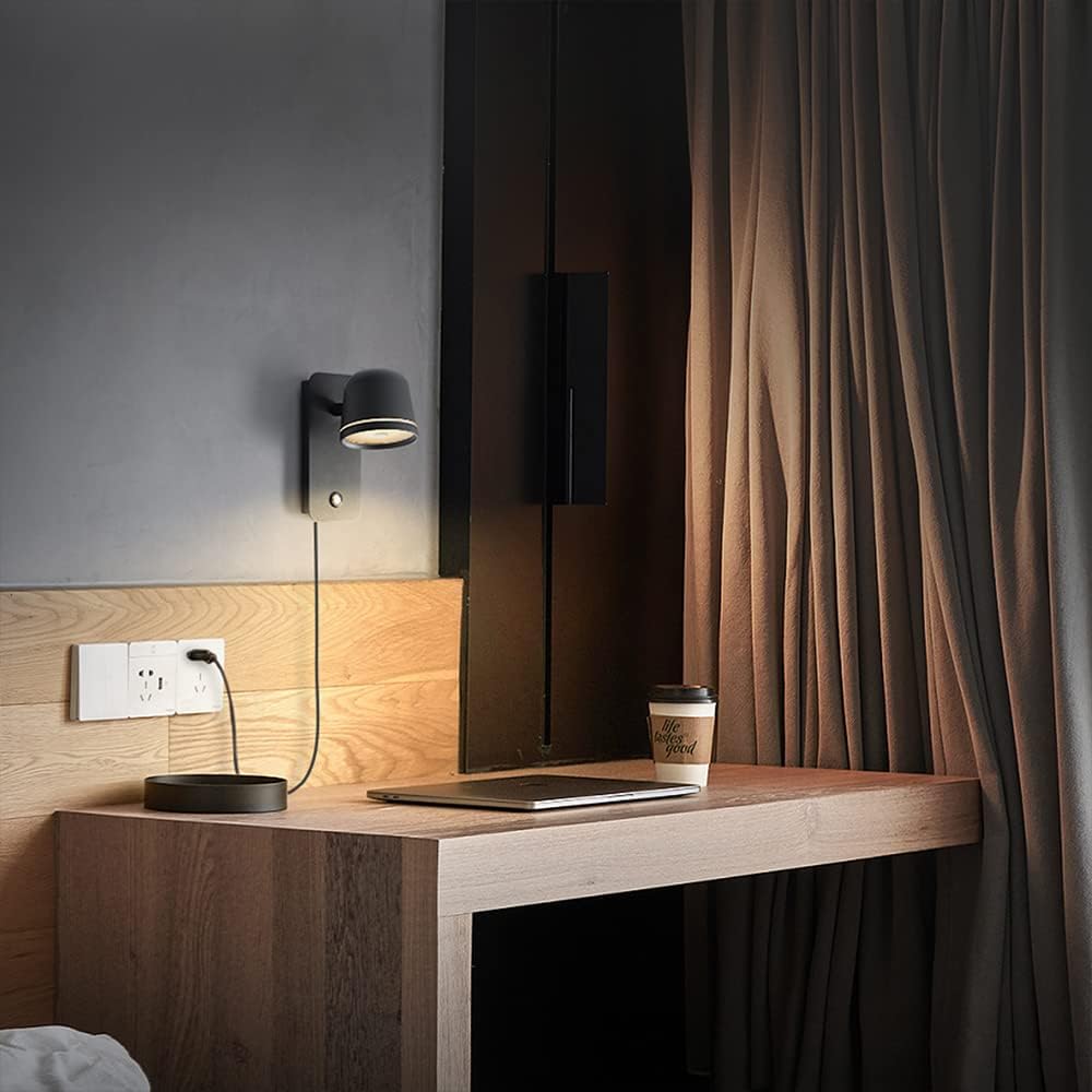 Aisilan LED Plug in Wall Sconce with Touch Dimmable Control Adjustable Wall Mounted Lamp Angle Anti-Glare Matte White Aluminum Bedside Reading Wall Lights for Bedroom Living Room