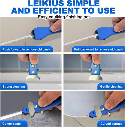 3 in 1 Silicone Caulking Tool, High Quailty Grout Removal Tool and Sealant Finishing Scraper with Stainless Steelhead, Caulk Remover Tool Kit for Window, Kitchen, Floor, and Sink Joint