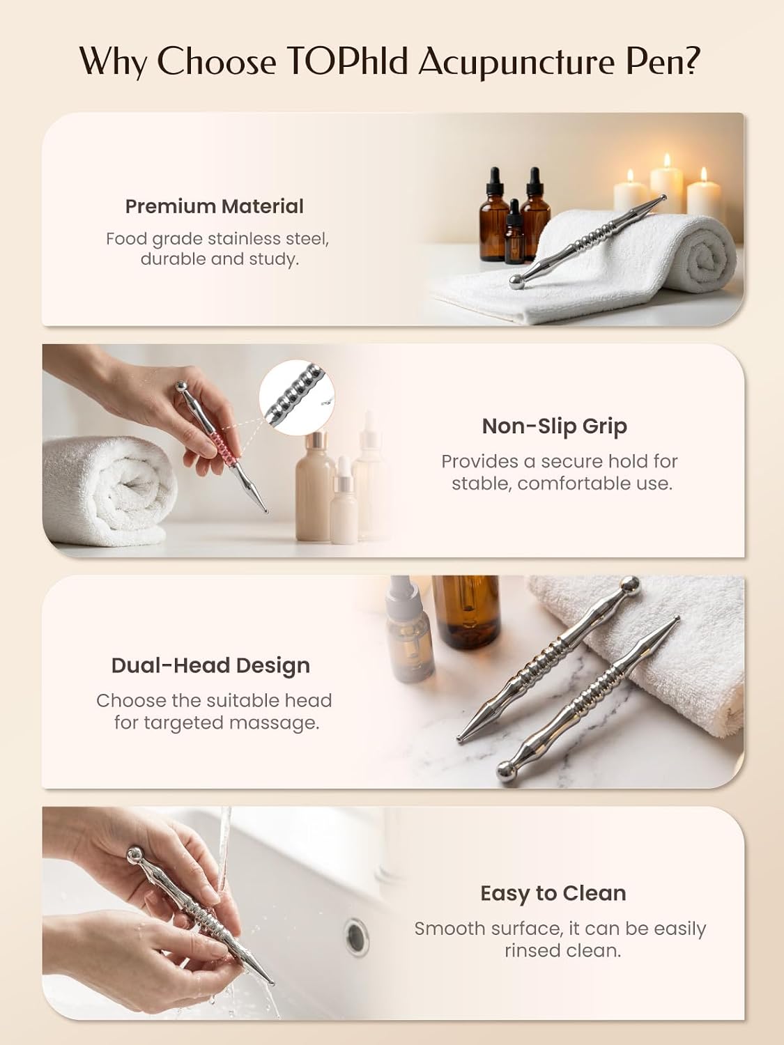 Acupuncture Pen, Premium Stainless Steel Acupressure Pen for Muscle Tension Pain Relief, Trigger Point Massage Pen Manual Reflexology Tool