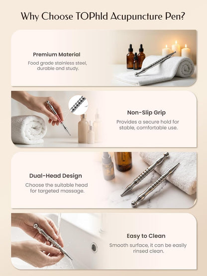 Acupuncture Pen, Premium Stainless Steel Acupressure Pen for Muscle Tension Pain Relief, Trigger Point Massage Pen Manual Reflexology Tool