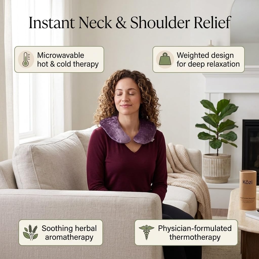 Kozi Weighted Heating Pad for Neck and Shoulders and Back | Microwavable Non Electric Portable Heat Wrap for Pain Relief and Relaxation | Upper Body Heated Comfort Pad,Amethyst