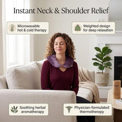 Kozi Weighted Heating Pad for Neck and Shoulders and Back | Microwavable Non Electric Portable Heat Wrap for Pain Relief and Relaxation | Upper Body Heated Comfort Pad,Amethyst