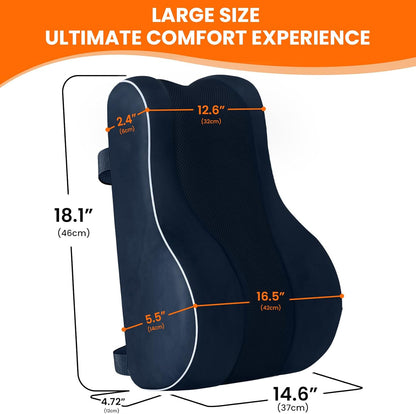 CloudBliss Lumbar Support Pillow, Memory Foam for Office Chair, Black | Ergonomic High-Density Memory Foam, Adjustable Straps, Washable Mesh Cover, Lower Back Support for Office, Gaming & Car Seat
