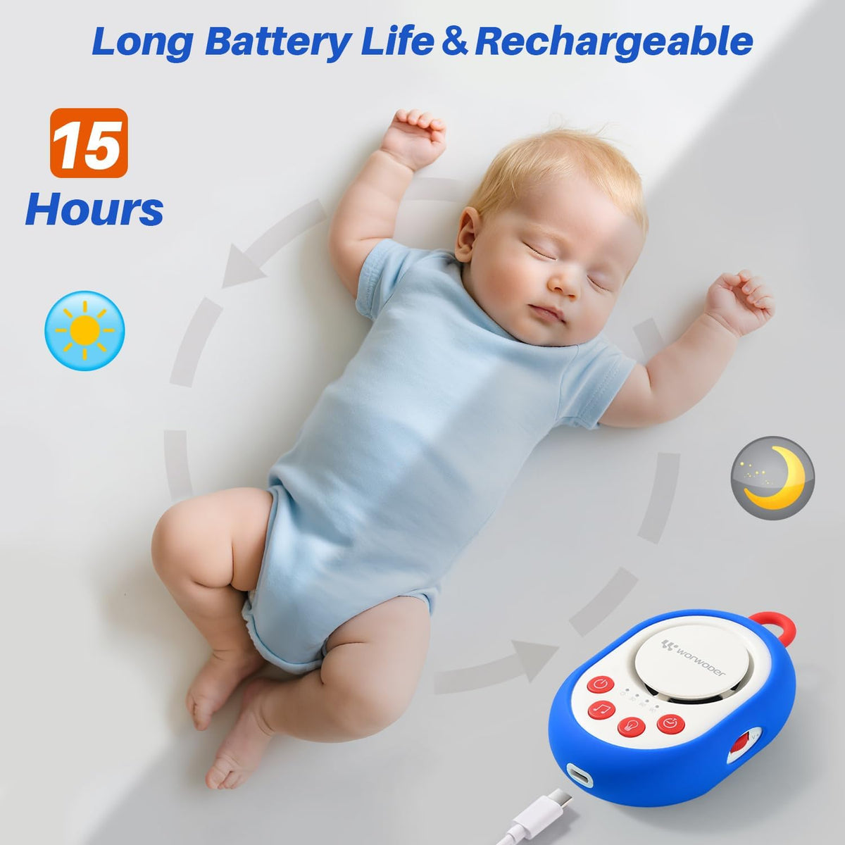 2026 Mom's Choice Awards | White Noise Sound Machine Baby with Night Light, 20 Soothing Sounds, 22 Hours Battery Life, Travel, Registry Gift, Shower, Clips on Baby Stroller (Blue)