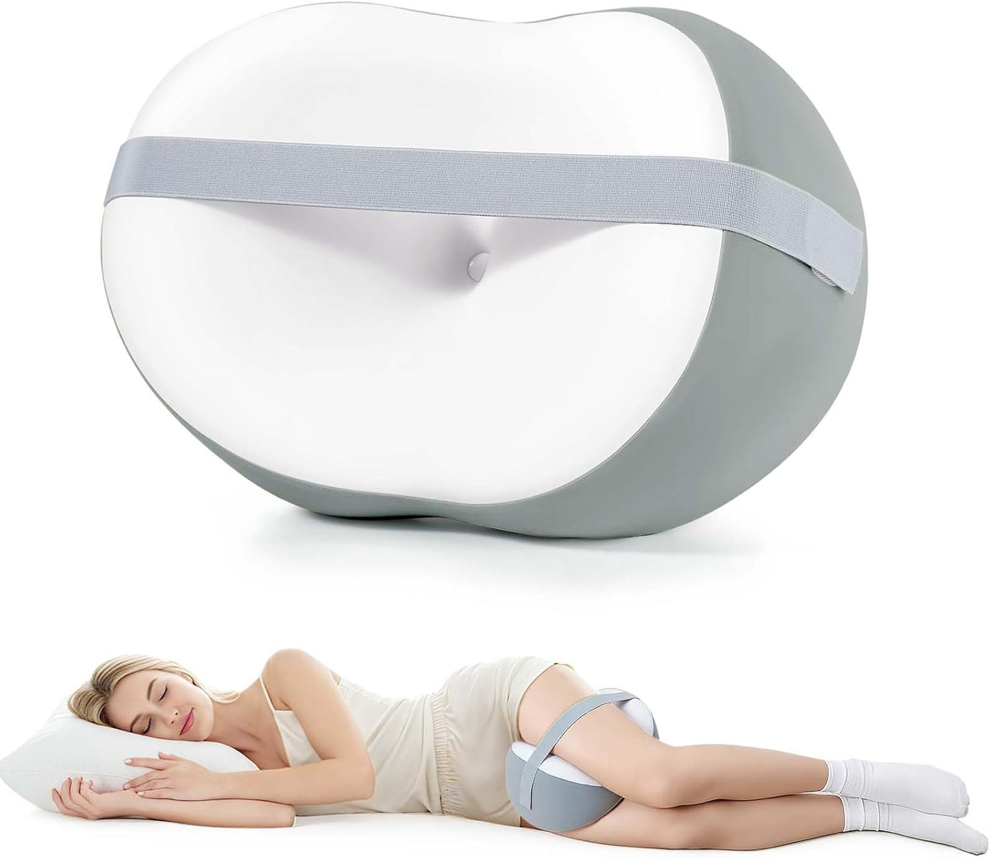 Knee Pillow for Side Sleepers, Leg Pillow with Adjustable Hook & Loop Strap & Removable Washable Cover for Spine Alignment, Sciatica, Hip & Back Pain Relief