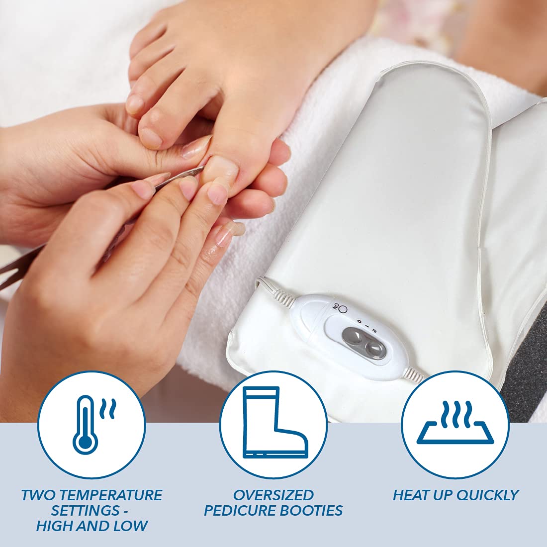 ForPro Professional Collection Premium Heated Booties, Electric Thermal Moisturizing Foot Warmers for Spa Treatments, Dual Temperature Settings, 1-Pair