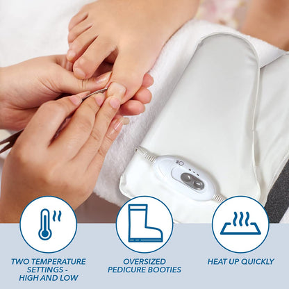 ForPro Professional Collection Premium Heated Booties, Electric Thermal Moisturizing Foot Warmers for Spa Treatments, Dual Temperature Settings, 1-Pair