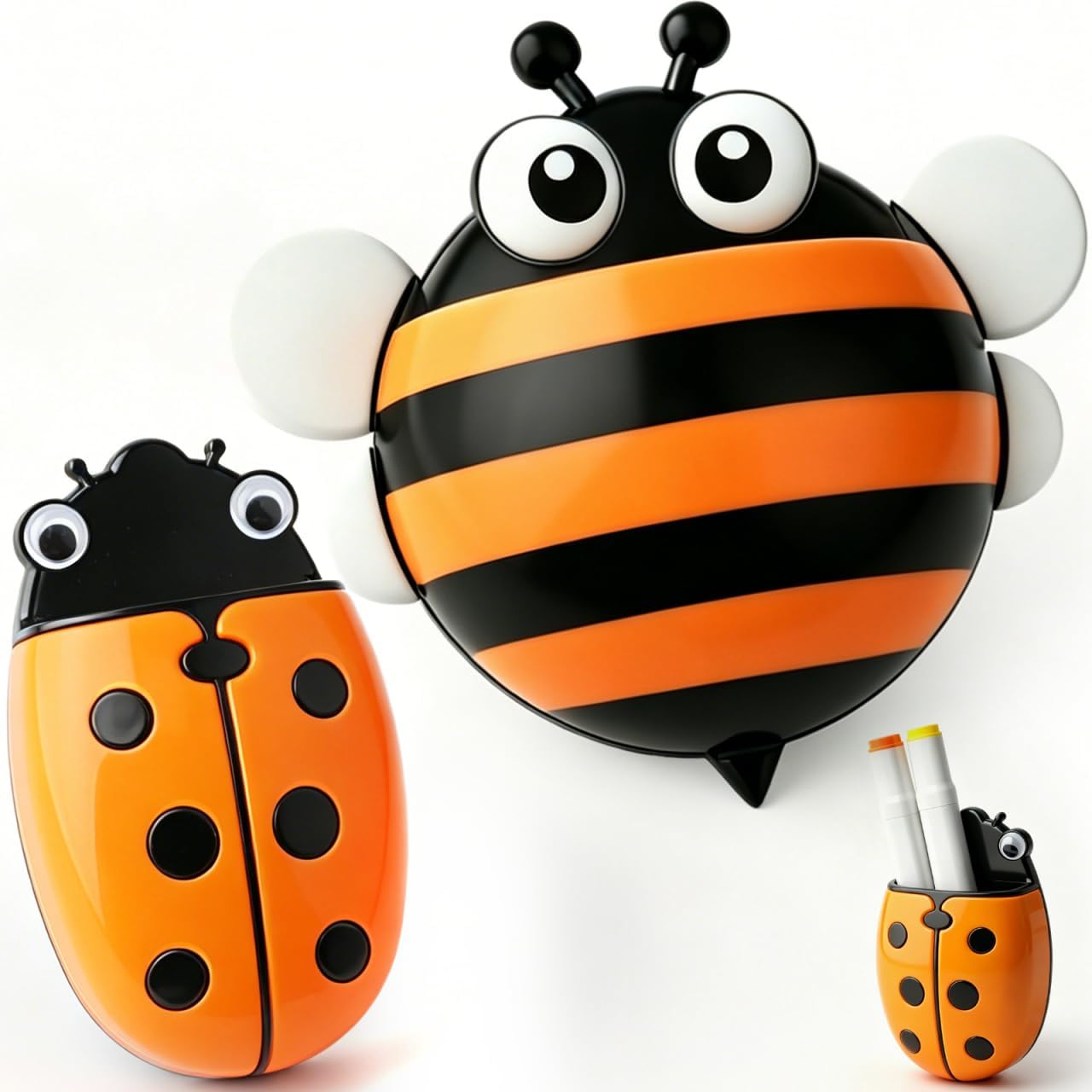 KITANIS Cute Ladybug Magnetic Pen Holder,2 Pack Magnetic Dry Erase Marker Holder,Magnet Storage Marker Pen Pencil Organizer for Refrigerator,Whiteboard,Locker Accessories