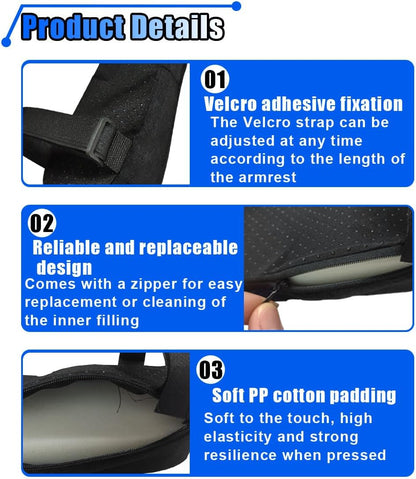 2PCS Car Seat Armrest Covers, Soft & Comfortable Office Chair Arm Pad, Anti-Scratch Car Armrest Cushion, Universal Car Armrest Pillow Protector Cover for Most Cars (Black)