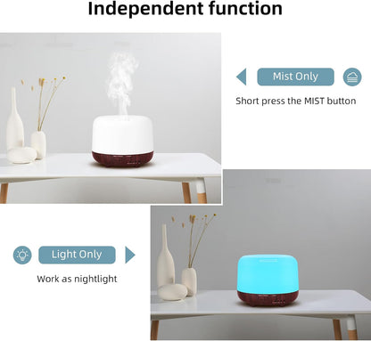 SPLITSKY 300ml Ultrasonic Essential Oil Diffuser with Remote Control | 7-color LED lighting, 2 mist modes, 2H and 4H timers, and waterless auto shut-off for bedrooms, desks and offices.