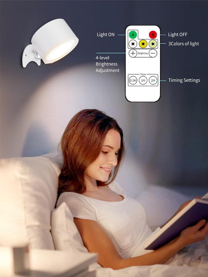 LANMEL LED Wall Mounted Lights,360° Rotating Rechargeable Wall Sconce Lamp | Gold,3CCT,Dimmable,with Remote & Touch Control,USB Wireless Wall Lamp, Suitable for Study,Bedroom,and Bedside Reading