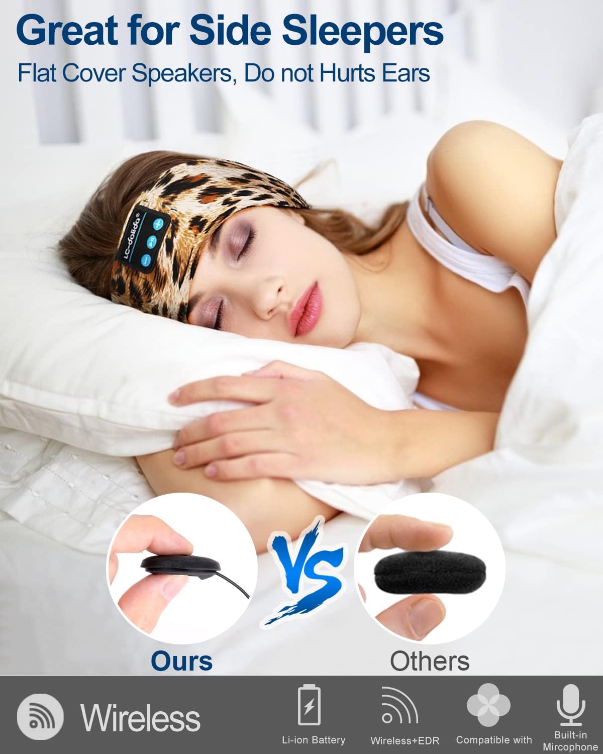 LC-dolida Sleep Headphones Bluetooth Headband Sleeping Wireless Headband Headphones with Thin HD Stereo Speakers Perfect for Side Sleepers, Sport, Yoga, Travel