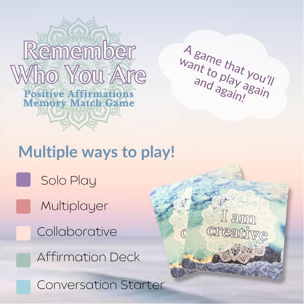 Affirmation Memory Matching Card Game Remember Who You Are Classic Edition | Affirmation Memory Matching Card Game Remember Who You Are Classic Edition