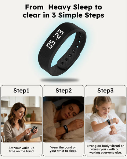 Vibrating Alarm Clock Watch for Heavy Sleepers, Silent Wake Up Bracelet & Smart Wristband, Wearable Vibration Wrist Alarm, Non-Audible Sleep Wristband for Men & Women