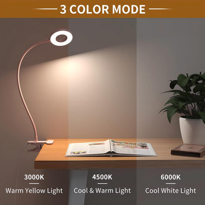 iZELL Desk Lamp, [3 Color Modes & 10 Brightness] LED Reading Light with Clamp, Silicone Flexible Arm Book Light for Kids Reading Book in Bed at Night Clip on Table, Headboard, Dorm - 15.8‘’ Black