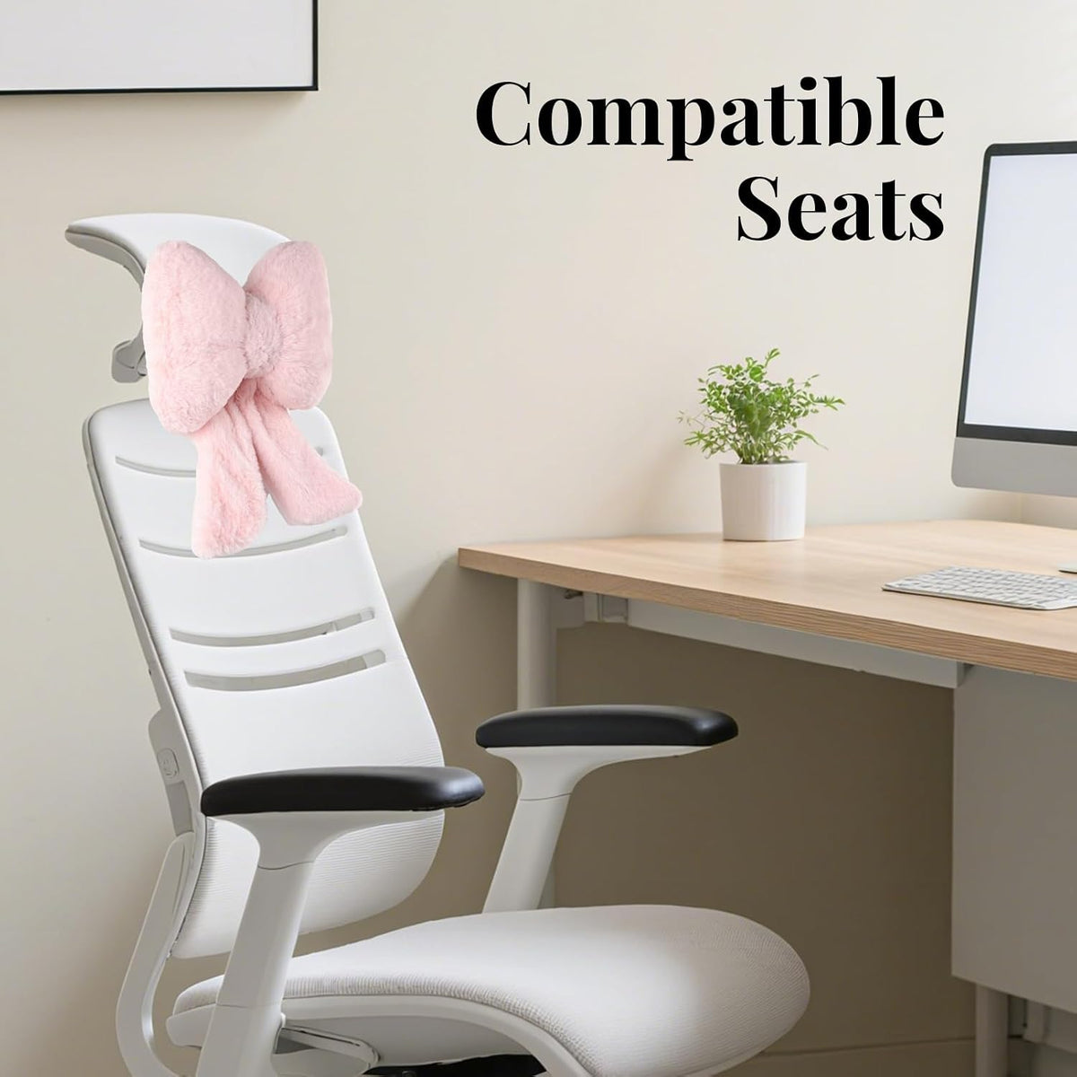 2 Pack Bow Car Headrest Pillows Plush Car Neck Pillows for Travel Driving Office Chair Head Support Cushions, Also Cute Car Decor Accessories (Black)
