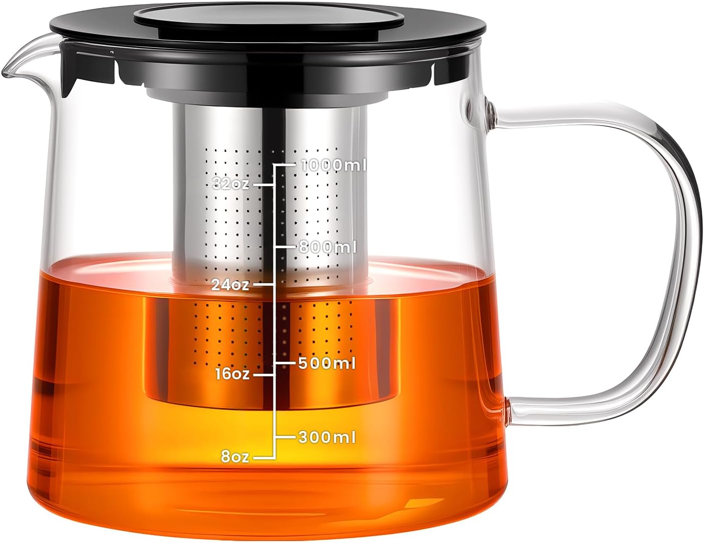 PARACITY Glass Teapot Stovetop 22 OZ/650ml, Tea pot with Removable 18/8 Stainless Steel Infuser, Borosilicate Clear Tea Kettle, Teapot Blooming and Loose Leaf Tea Maker Tea Brewer for Camping, Travel | Clear small tea kettle with infuser and tea pot with