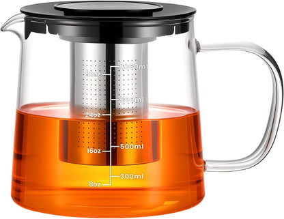 PARACITY Glass Teapot Stovetop 22 OZ/650ml, Tea pot with Removable 18/8 Stainless Steel Infuser, Borosilicate Clear Tea Kettle, Teapot Blooming and Loose Leaf Tea Maker Tea Brewer for Camping, Travel | Clear small tea kettle with infuser and tea pot with
