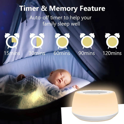 White Noise Machine with Night Lights, Sleep Sound Machine 32 Soothing Sounds for Baby Adults Kids Sleeping, Fan Wave Sound Lullaby, Timer and Memory Feature, RGB Color Touch Table Lamp