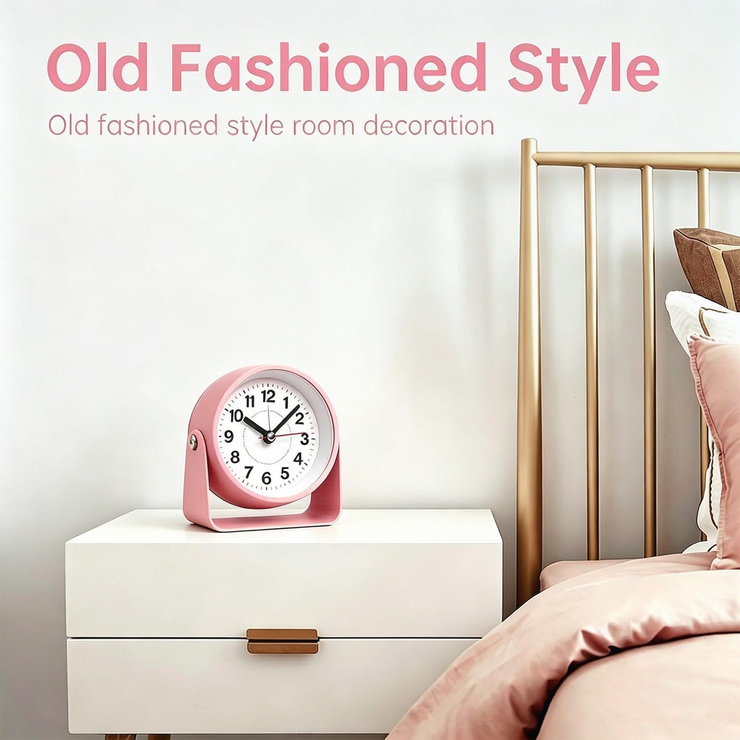 3.5" Analog Alarm Clock, Small Retro Desk Clock Battery Operated, Silent Metal Table Clock with Light for Living Room Decor,Bedroom,Bedside,Shelf, Adjustable Angle Snooze Clock for Adults Elderly