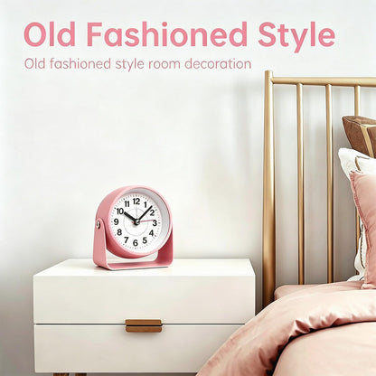 3.5" Analog Alarm Clock, Small Retro Desk Clock Battery Operated, Silent Metal Table Clock with Light for Living Room Decor,Bedroom,Bedside,Shelf, Adjustable Angle Snooze Clock for Adults Elderly
