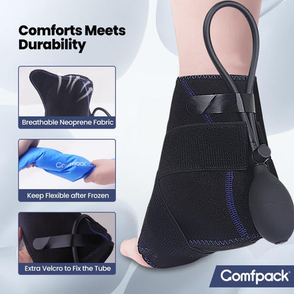 Compression Ankle Ice Pack Wrap for Foot Pain Relief | Ankle Support Brace with 2 Hot Cold Packs for Injuries, Plantar Fasciitis, Sprain & Fracture, Achilles Tendonitis, Surgery