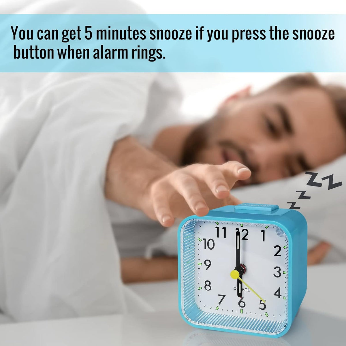 Lamisola Small Analog Travel Alarm Clock, Battery Operated Desk Table Shelf Clock for Kids, Quieter Bedside Alarm Clocks for Bedrooms Bathroom Living Room Kitchen, Black