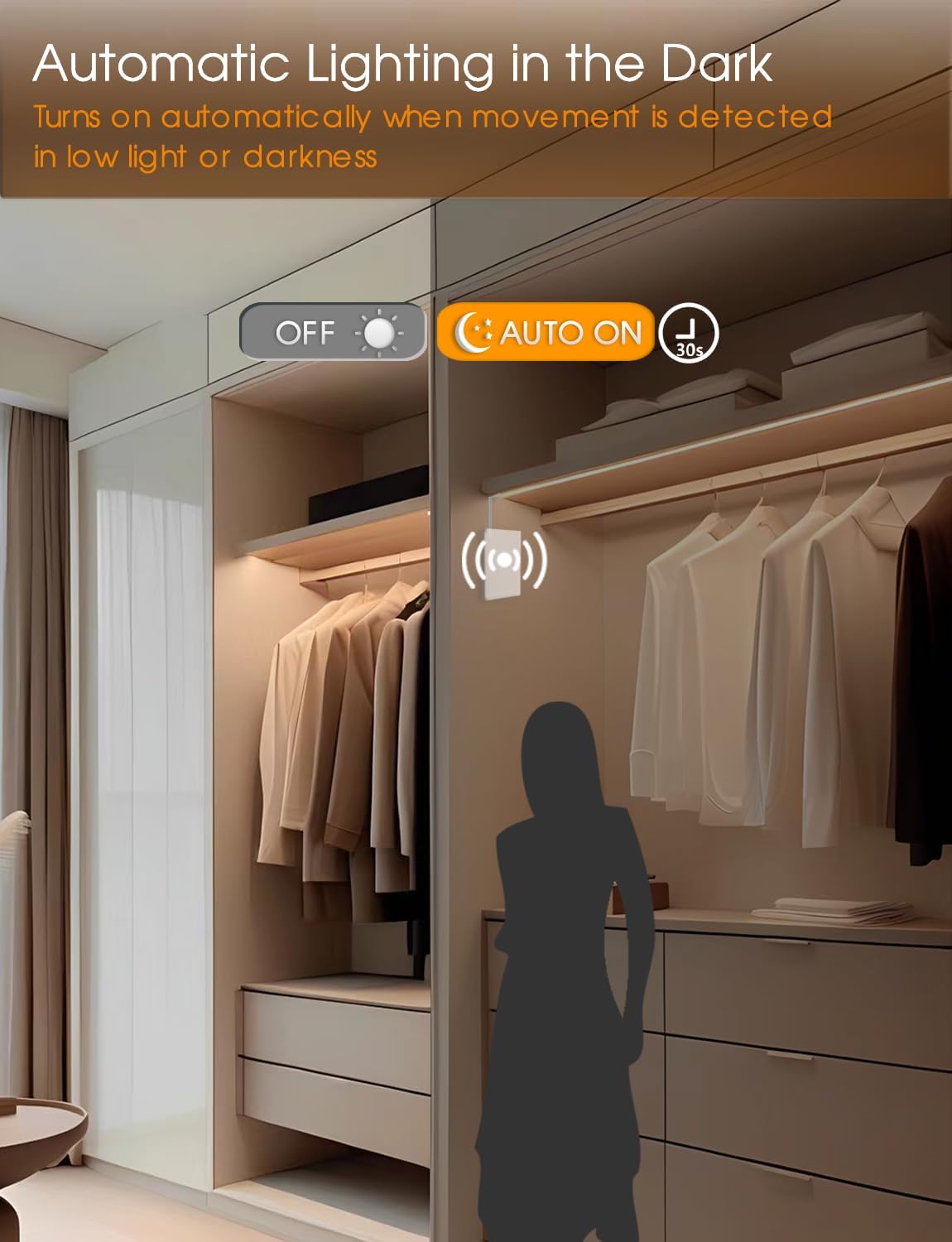 Rechargeable Motion Sensor COB Strip Light, 6000mAh Battery Operated Night Light for Closet Pantry Under Cabinet, 6.56ft, 3000K Warm White