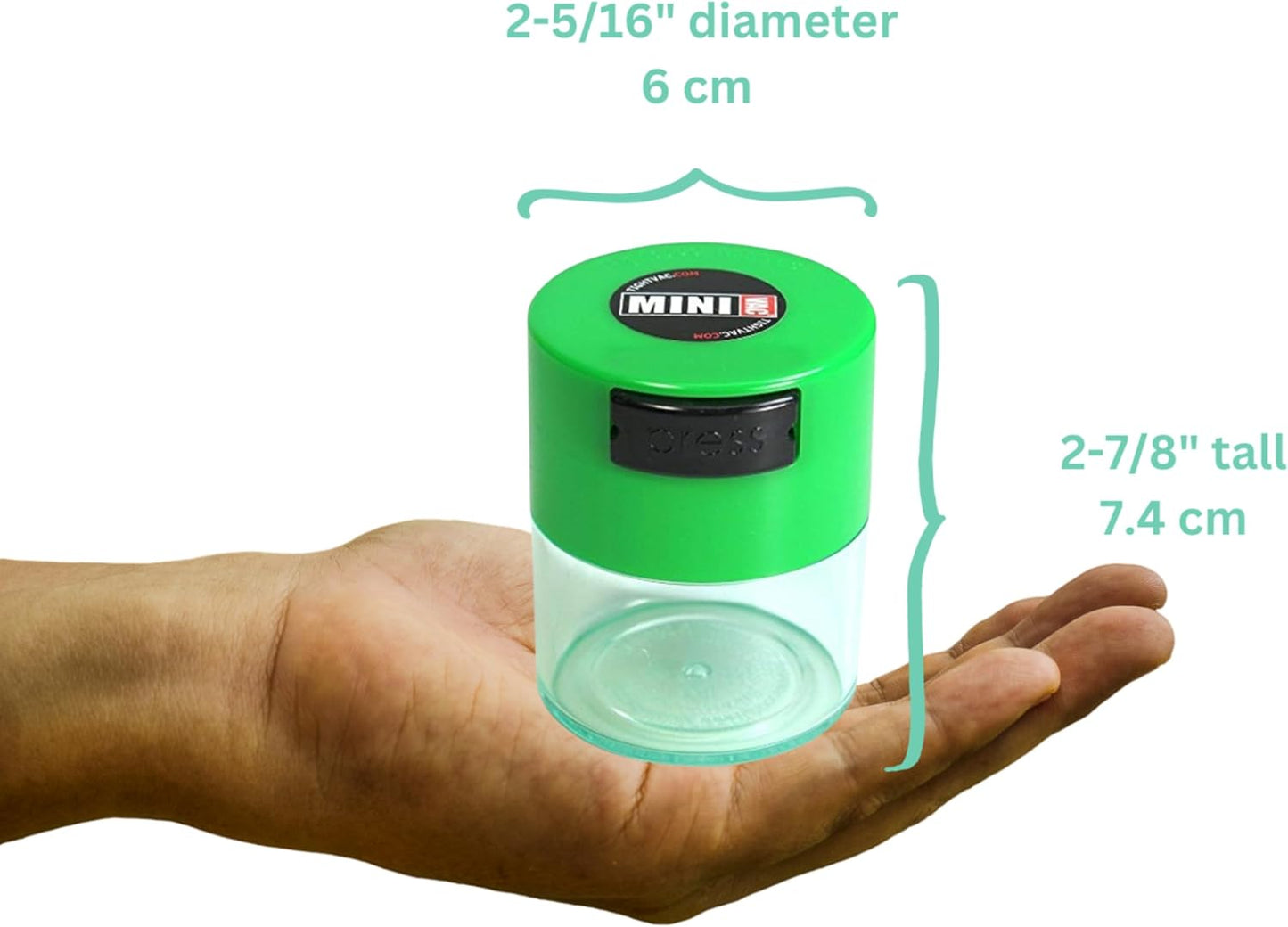 Minivac - 10g to 30 grams Airtight Multi-Use Vacuum Seal Portable Storage Container for Dry Goods, Food, and Herbs - Green Clear