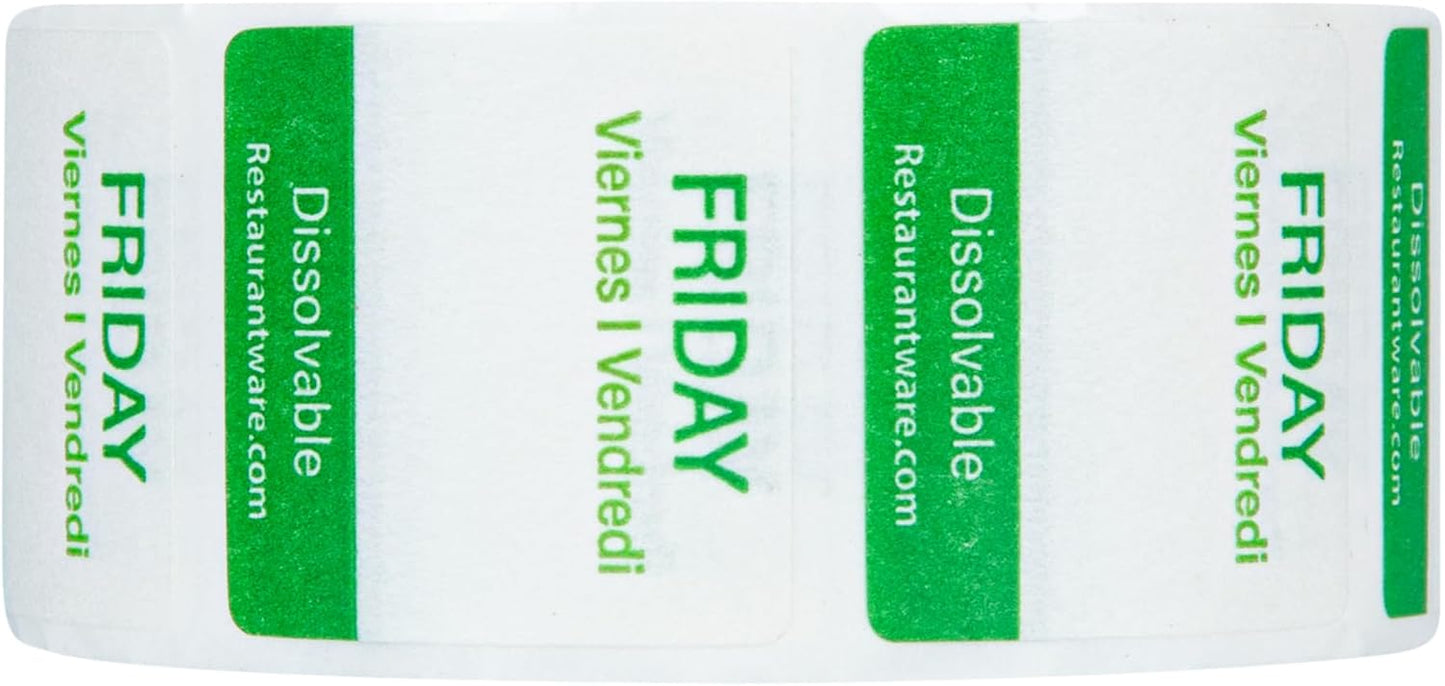Restaurantware RW Smart 1 Inch x 1 Inch Food Rotation Labels 500 Dissolvable Food Safety Labels - Premium Trilingual Orange Paper Day Of The Week Labels For Food Storage Or Prep Saturday