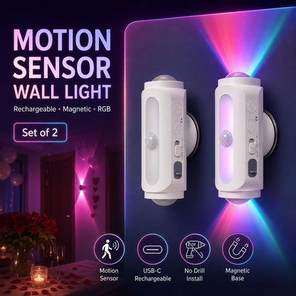 Motion Sensor Wall Light, Rechargeable Peel and Stick on Sconce Set of 2